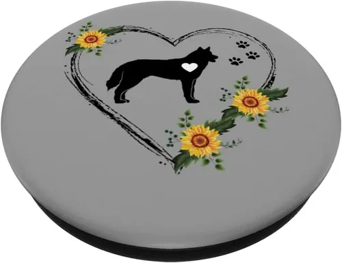 Vista 2 de PopSockets PopGrip intercambiable con pulsador de corazón siberiano Husky con huellas de patas en gris