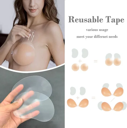 Vista 3 de CTLUUT Push Up Silicone Adhesive Bra for Women Backless Dress with Nipple Covers