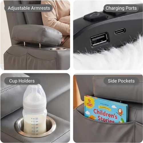 Vista 5 de Silla reclinable eléctrica para guardería, silla mecedora eléctrica con Gris
