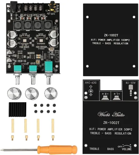 Vista 7 de Placa de Amplificador Bluetooth ARRAROWN ZK-1002T 2.0CH 100W*2 Mini AMP de Audio con Control de Agudos y Graves, Entradas BT y AUX, Módulo de AMP