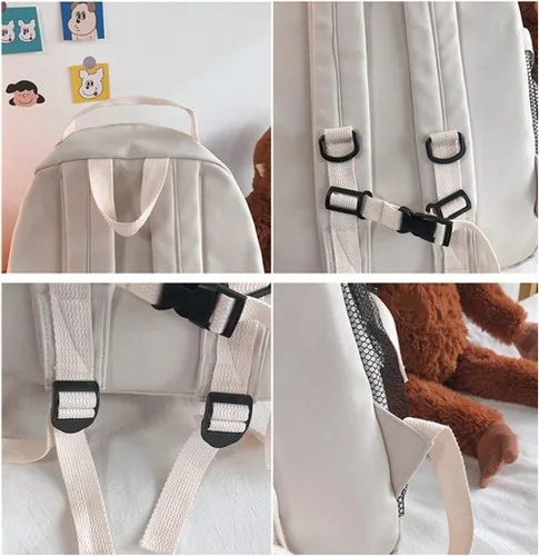 Vista 4 de Linda mochila estética para adolescentes, mochila para la escuela secundaria, mochila blanca para estudiantes, laptop, mochilas con bonitos