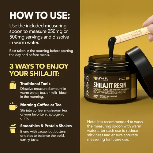 Vista 6 de Resina Shilajit del Himalaya con ácido fúlvico, ácido húmico y más de 80 oligominerales – 500 mg de Shilajit de grado dorado para hombres y mujeres