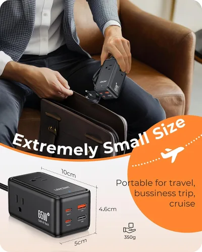Vista 4 de LENCENT 65W GaN III 7 en 1 estación de carga, cargador USB C de escritorio