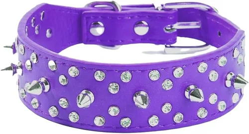 Vista 6 de Collar de perro de piel sintética con diamantes de imitación, suave y ajustable para perros medianos y grandes (S, negro)