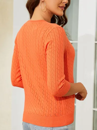 Vista 5 de Cotton Cardigan Sweaters for Women Lightweight Open Front Cardigans Hollow Out Button Down 34 Sleeve Cardigan Casual