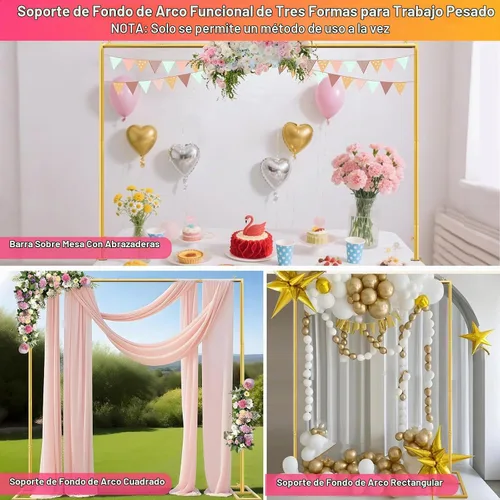 Vista 5 de Soporte Cuadrado para Telón de Fondo, Arco de Boda Soporte Ajustable Resistente, Soporte de Barra Sobre la Mesa con Abrazaderas, Marco de Globo