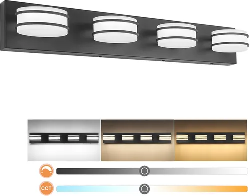 Vista 10 de 3 lámparas de baño regulables de temperatura de color para sobre espejo, lámparas de tocador LED cromadas de 3 luces, lámparas de tocador de baño