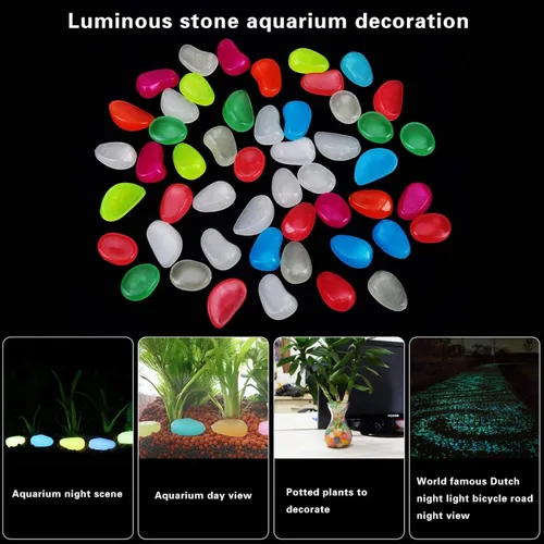 Vista 3 de In The Dark Rocks, 50 piezas de piedras coloridas en la oscuridad, piedras artificiales luminosas para peces, acuario, jardín, pasarela, canicas