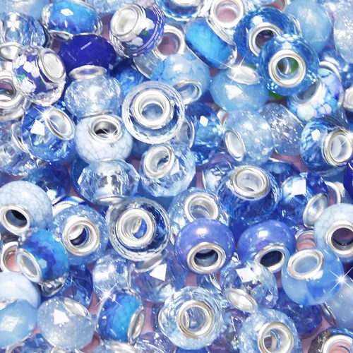 Vista 14 de ZYEHXED 60 Piezas Cuentas Negras de Agujero Grande, Cuentas Grandes de Artesanía Europea, Cuenta de Lampwork Murano de Agujero Grande, Cuenta