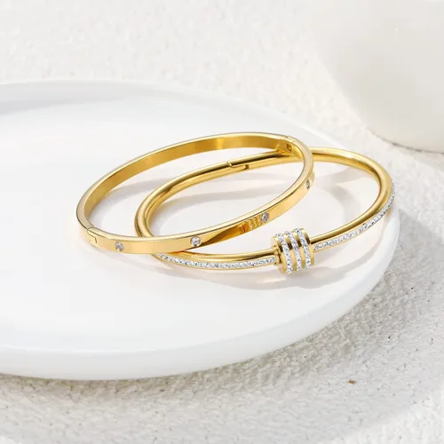 Vista 3 de Pulsera de acero inoxidable para mujer, chapada en oro, con cubo, bisagra de circón, joyería ovalada, testigo del regalo del amor