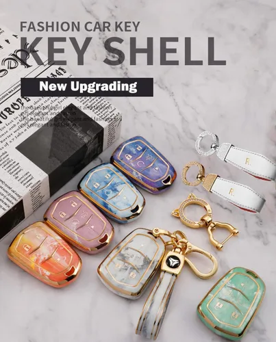 Vista 4 de ontto Compatible con Cadillac Key Fob Cover Marble Pattern Key Skin Durable Key Holder Azul