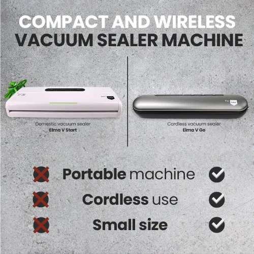 Vista 2 de ELMA Sellador al vacío inalámbrico Sellador al vacío portátil para alimentos con cuerpo de acero inoxidable, cortador integrado, manguera