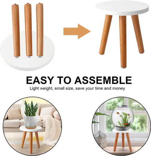 Vista 7 de A2 - Soporte alto para plantas de interior, mesa auxiliar redonda de madera con soporte para macetas, decoración moderna del hogar