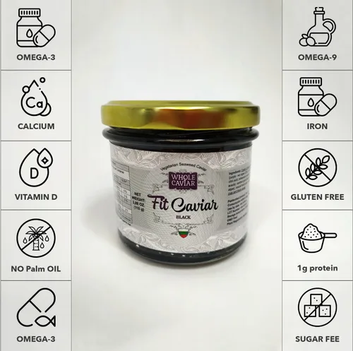 Vista 2 de Caviar negro - Caviar vegetariano de algas marinas de salmón para pecetarios - Caviar de algas y algas marinas - El mejor caviar para sushi - Fit