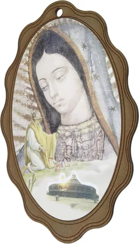 Vista 3 de Needzo Altar de Nuestra Señora de Guadalupe, imagen de madera de la Virgen María, regalos religiosos o decoración del hogar para pared, repisa