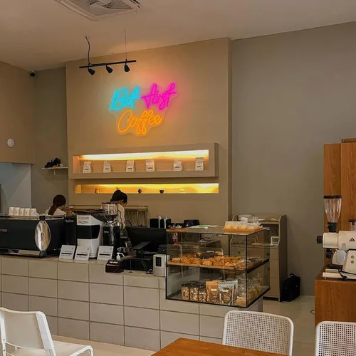 Vista 6 de Letrero de neón con texto en inglés «But First CoffeeNeon», «CoffeeLight» alimentado por USB, para cafetería, cafetería, cocina, hogar, bar