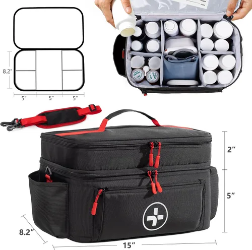 Vista 4 de BAGSFY Organizador de bolsas de medicamentos de viaje, bolsa médica vacía, organizador de botellas de píldoras para el hogar, gran almacenamiento