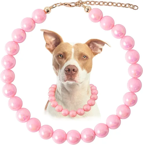Vista 10 de Collar de perlas con cuentas para perro, hecho a mano, collar de perro elegante con campana, joyería para perros pequeños y cachorros