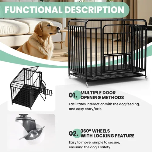 Vista 8 de 42 Inch Escape-Proof Dog Crate with Double Door, Heavy Duty Indestructible Dog Cage, Secure Kennel for Strong Dogs, for High Anxiety Dogs, XXL