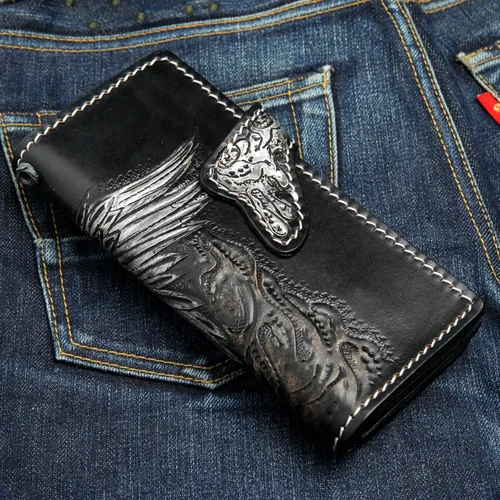 Vista 3 de Cartera de cuero real Harley Indian para hombre motorista para cadena