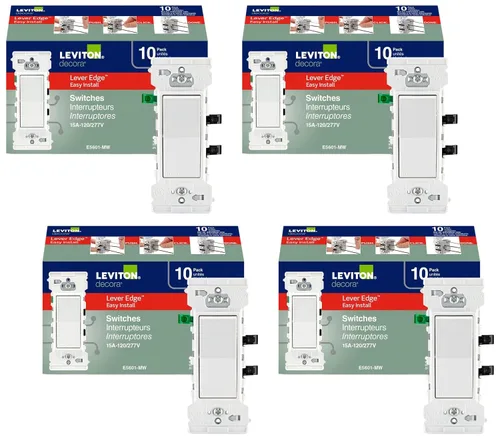 Vista 9 de Leviton Lever Edge - Interruptor basculante de un solo polo de 15 amperios, paquete de 10, E5601-MW, color blanco