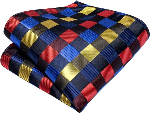 Vista 60 de Hi-Tie Corbata clásica de cachemira para hombre con pañuelo y gemelos a cuadros