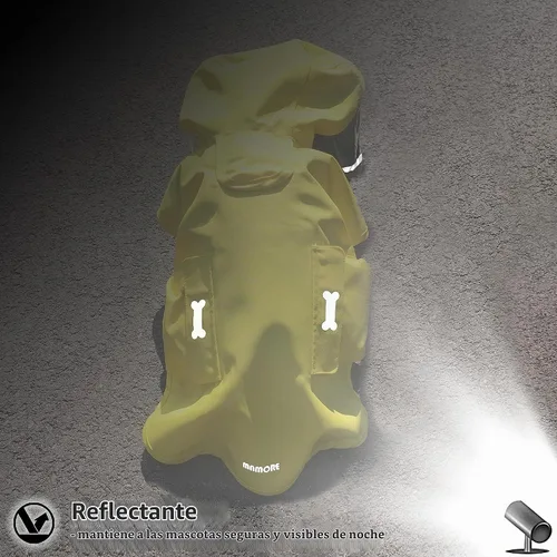 Vista 6 de Impermeable para perro con poncho con capucha, chaqueta de lluvia amarilla ajustable de alto reflejo, con agujero para correa para perros pequeños