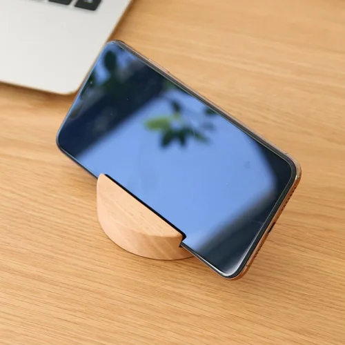 Vista 3 de Cabilock Soporte de madera para teléfono móvil, base redonda, soporte de escritorio para teléfono celular, compatible con teléfonos inteligentes