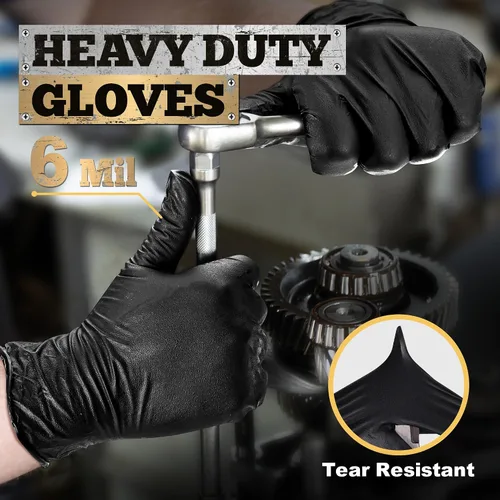 Vista 3 de TitanFlex Guantes de nitrilo negro resistente, 6 mil, totalmente texturizados, guantes desechables mecánicos, sin látex, sin polvo