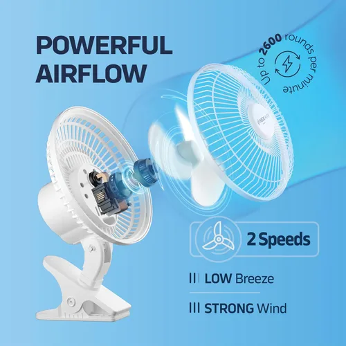 Vista 3 de NEXAIR Ventilador de clip de 6 pulgadas, rotación de 360 grados, ventilador de clip portátil de dos velocidades con agarre de abrazadera fuerte