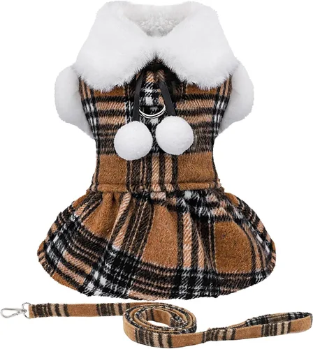Vista 14 de Vestido de perro para perro pequeño, suéter Yorkie para niña, ropa de cachorro a cuadros, chihuahua, gato, linda ropa de forro polar cálido