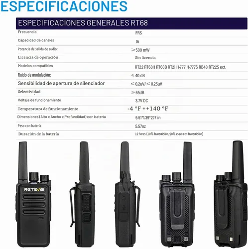 Vista 8 de Retevis Walkie Talkies RT68 de largo alcance con auricular
