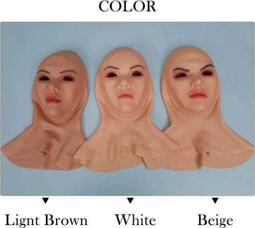 Vista 5 de MOTLEYBEAN Máscara de silicona realista máscara femenina belleza cara con cuello para Halloween Crossdresser Cosplay