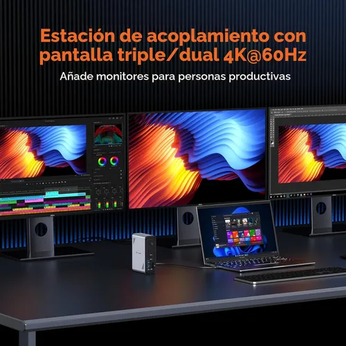 Vista 3 de TobenONE Estación de acoplamiento para laptop 18 en 1, 3 monitores, pantalla triple 4K con 3 HDMI, 9 puertos USB, Gigabit Ethernet, PD3.0