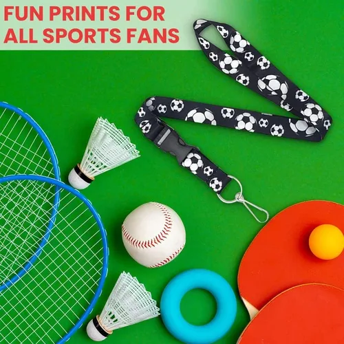 Vista 5 de Vinylcation Cordón de fútbol para niños, hombres, mujeres y fanáticos de los deportes, largo y suave con hebilla desmontable y llavero de anillo