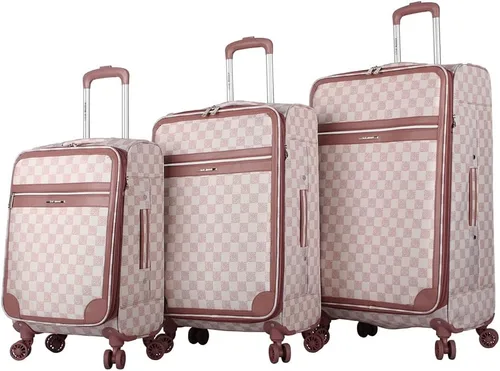Vista 27 de Steve Madden Equipaje de diseñador, Chalet Gris Claro, Juego de maleta giratoria ligera expandible de 3 piezas - Juego de viaje