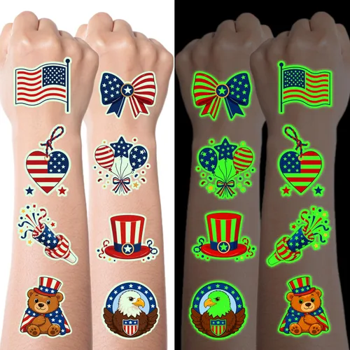 Vista 11 de JCFIRE Decoraciones del 4 de julio, 100 piezas de tatuajes temporales para niños y adultos, decoraciones patrióticas, accesorios del 4 de julio