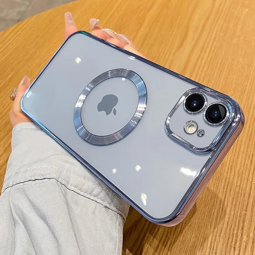 Vista 42 de Funda magnética transparente compatible con iPhone 11, lujosa funda MagSafe transparente a prueba de golpes con protector completo de lente