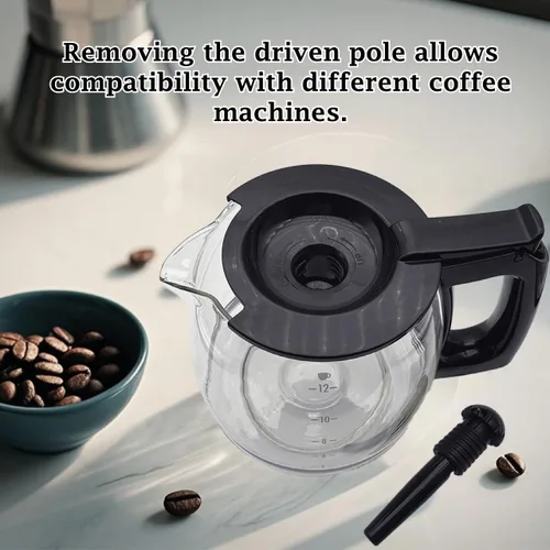 Vista 3 de Jarra de café universal de repuesto de vidrio de 12 tazas, compatible con múltiples marcas de cafetera, mango negro