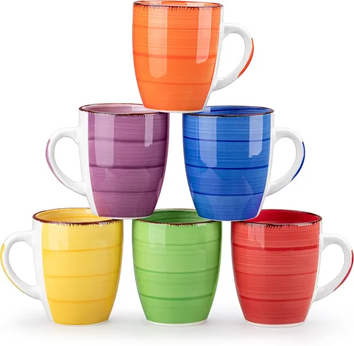Vista 10 de Vancasso Bonita Juego de 6 Tazas de Café de 12 Oz, Tazas de Cerámica para Cappuccino, Café con Leche, Té, Cacao, Colores Frescos