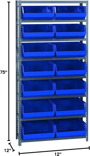 Vista 250 de Quantum QSBU-245BK Heavy Duty Shelving Unit with (7) Shelves and (24) QUS245 Black Bins for Garage Warehouse Storage Distribution 400 lb Load