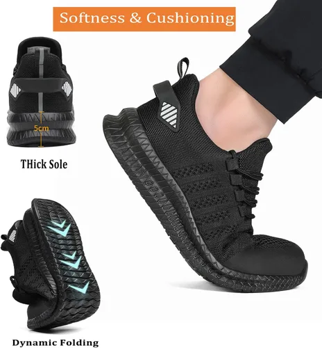 Vista 6 de Zapatos de punta de acero para hombres y mujeres, cómodos, ligeros, zapatos de seguridad para el trabajo, a prueba de pinchazos, antideslizantes