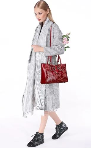 Vista 4 de PIJUSHI Bolsos florales para mujer bolso de mano con asa superior bolsos de hombro para mujer paquete con carteras de cuero genuino para mujer