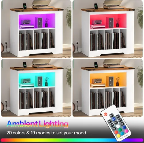 Vista 7 de HOOBRO WH80UDRS01 - Soporte para tocadiscos, soporte para tocadiscos con estación de carga y almacenamiento de discos, mesa para tocadiscos