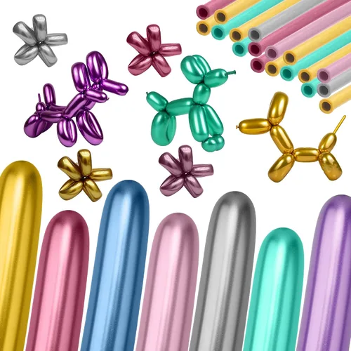 Vista 8 de Globos dorados de 260, 50 globos largos para atar arco de globos, globos mágicos de látex largos y delgados para torcer a granel para cumpleaños