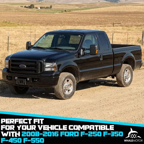 Vista 2 de Espejos de remolque con calefacción eléctrica ahumada compatibles con Ford Super Duty (2008-2016), espejos laterales de remolque extendidos