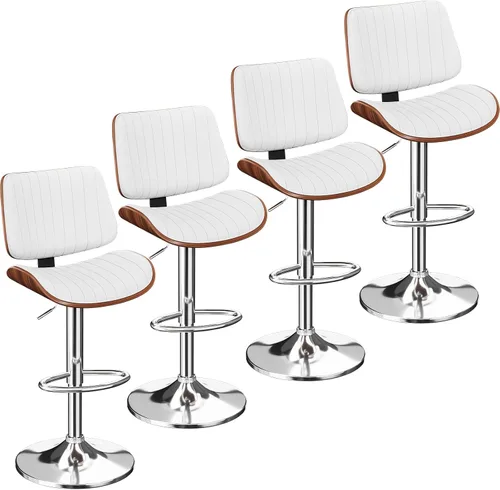 Vista 22 de YaFiti Taburetes de bar ajustables, modernas sillas giratorias de piel sintética con respaldo, taburetes de isla de cocina sin brazos, color negro