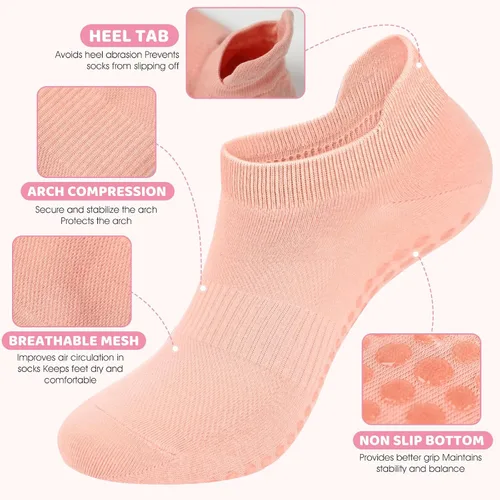Vista 2 de AURUZA Calcetines de agarre para mujeres y hombres, calcetines de agarre de pilates, calcetines de yoga antideslizantes con agarres para barre