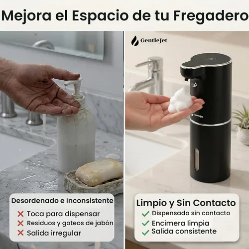 Vista 3 de GentleJet JetFoam - Dispensador automático de jabón de espuma, sensor sin contacto, recargable USB-C, salida ajustable, IPX5 impermeable, 10.1 fl