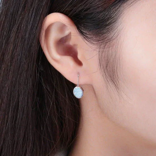 Vista 3 de CiNily Aretes colgantes de ópalo para mujeres y niñas, diseño de flores, mariposas, forma ovalada, aretes de gota con cierre de palanca, regalo